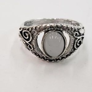Silver-Tone Costume Ring with White Stone